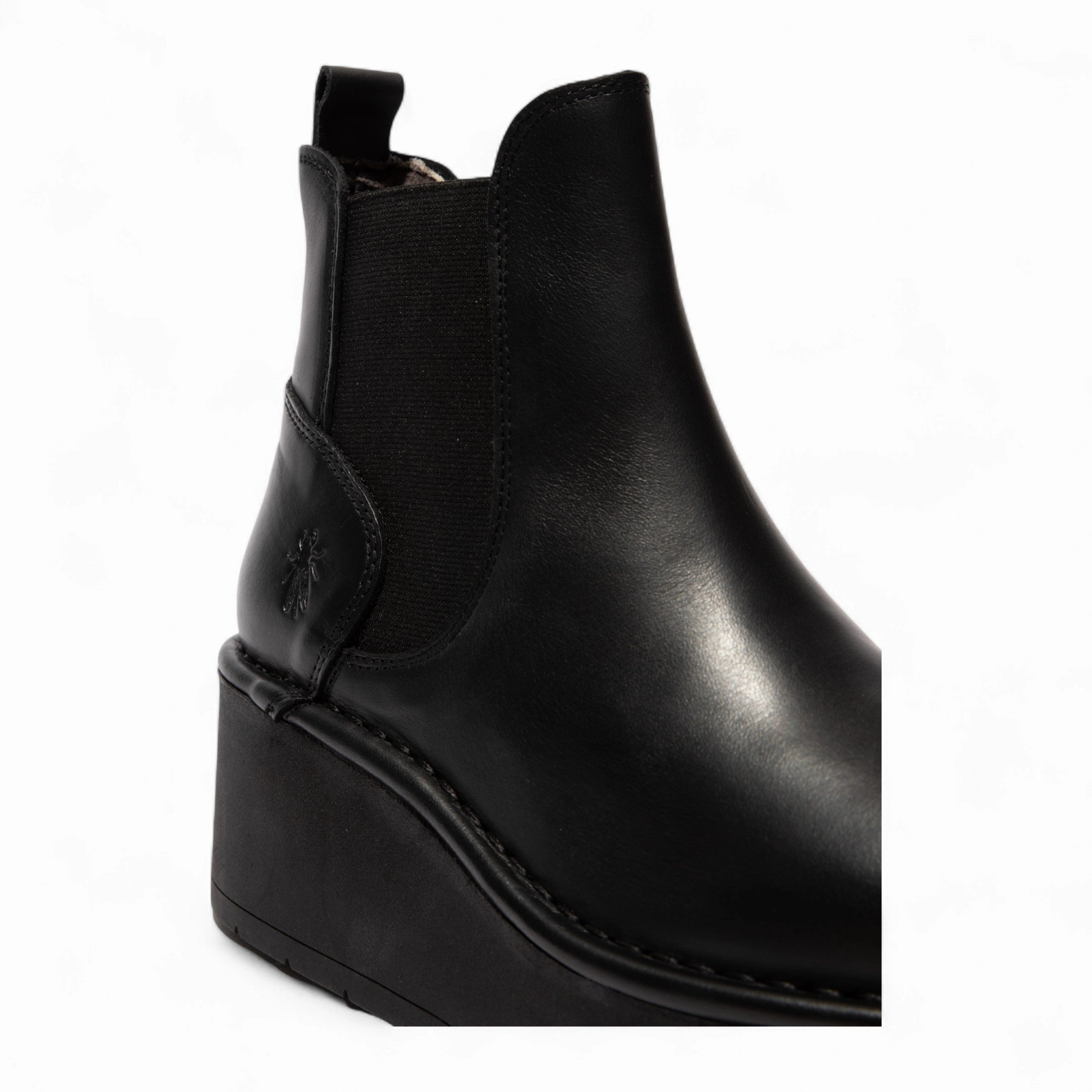 High Cowgirl Boots Fly London Womens Black HELY268 Chelsea Leather Ankle Pull-On Platform Comfort Boots