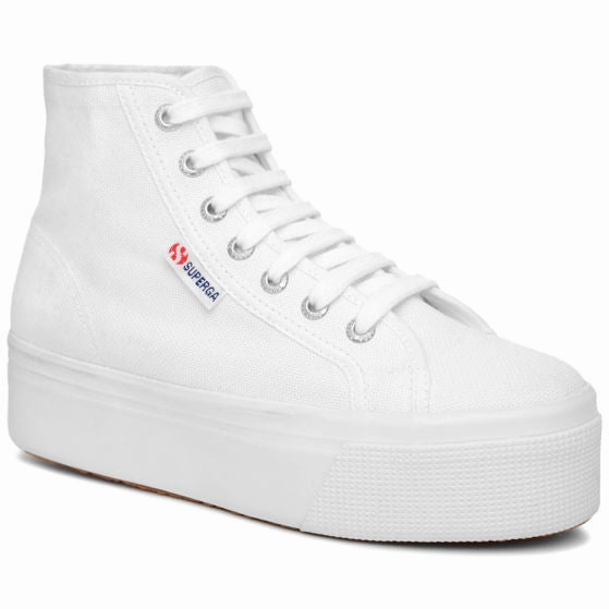 Superga scarpa sneakers alta da donna con zeppa 2705 Hi Top S3111MW 901 bianco Dresses Worn With Sneakers