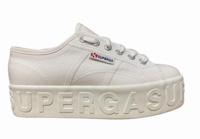 Superga sneakers con zeppa la donna Lettering 3D 2790 S71183W 901 bianco Tan Shoes Sneakers