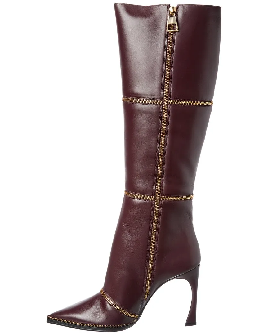 Alexandre Birman Zoe 85 Leather Knee-High Boot Red Boots Heels