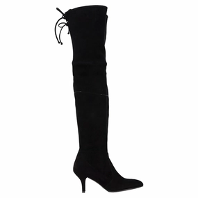 Flat Pointed Toe Boots Stuart Weitzman Tiemodel Knee-High Boots in Black Suede