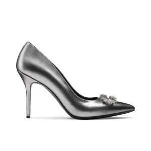 Women's Metallic Silver Leather Pump Casual Shoes To Style With A Suit