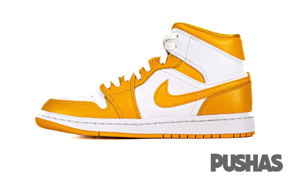 Air Jordan 1 Mid 'White/University Gold' Women's (2022) Derek Rose Sneakers