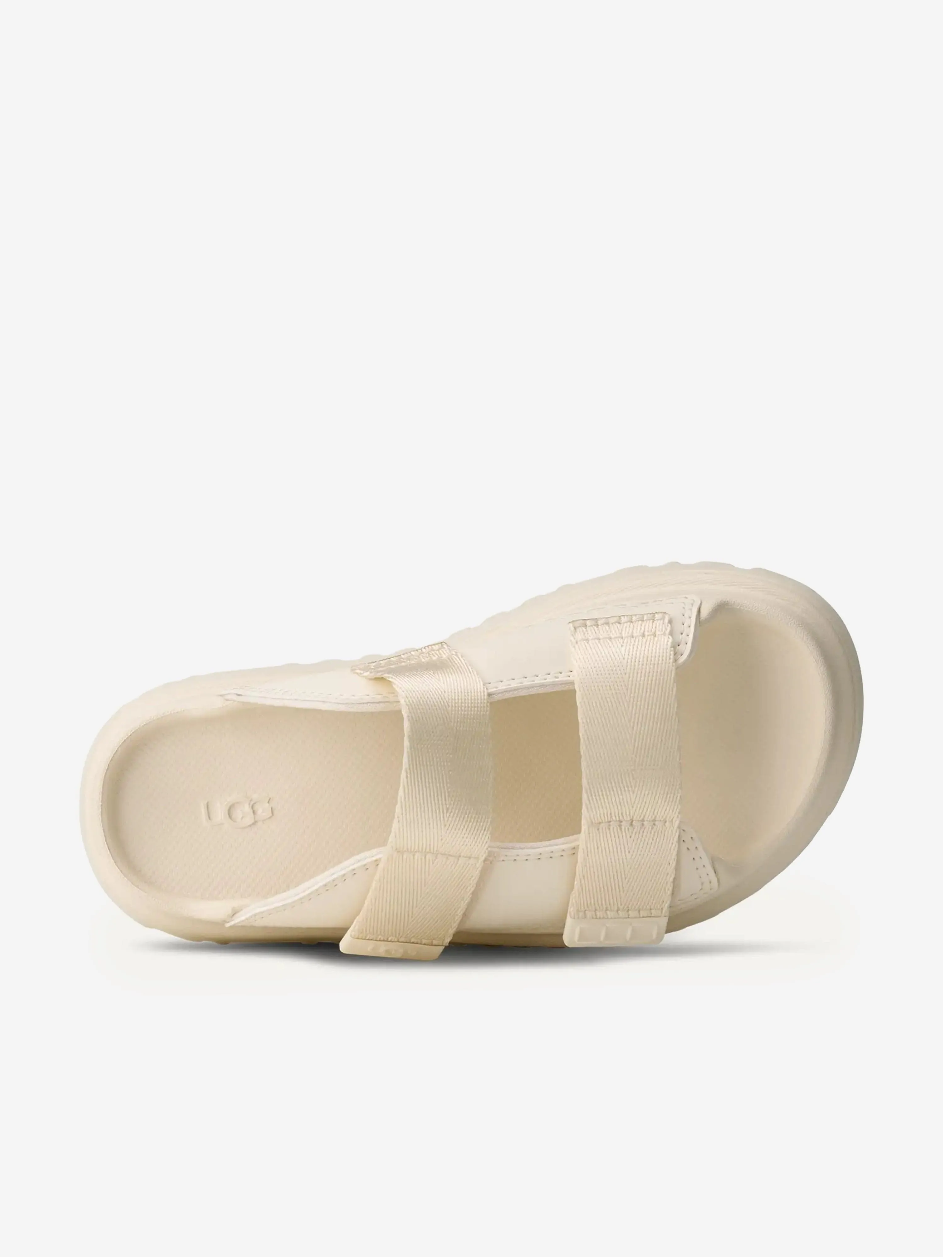 UGG Girls GoldenGlow Slide in Ivory Casual Shoes With Khaki Pants