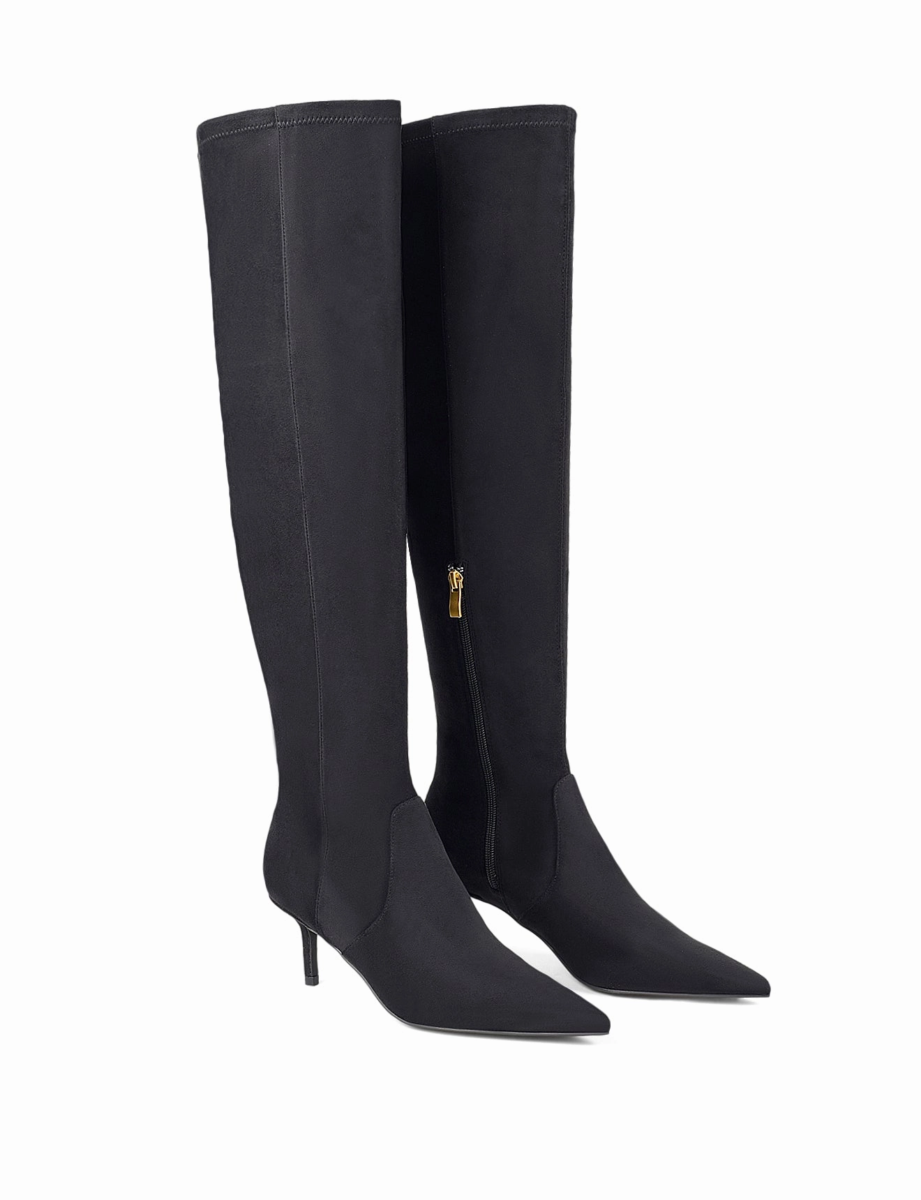 Yonas Long Boots - Black Stretch Microsuede Calf Boots Wide