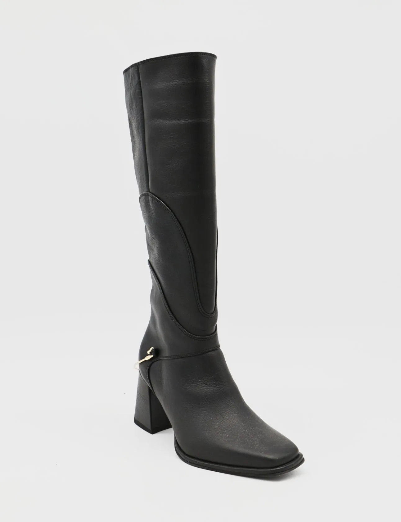 Tessa knee high boots in black leather womens shoes Fur Boots For Winter