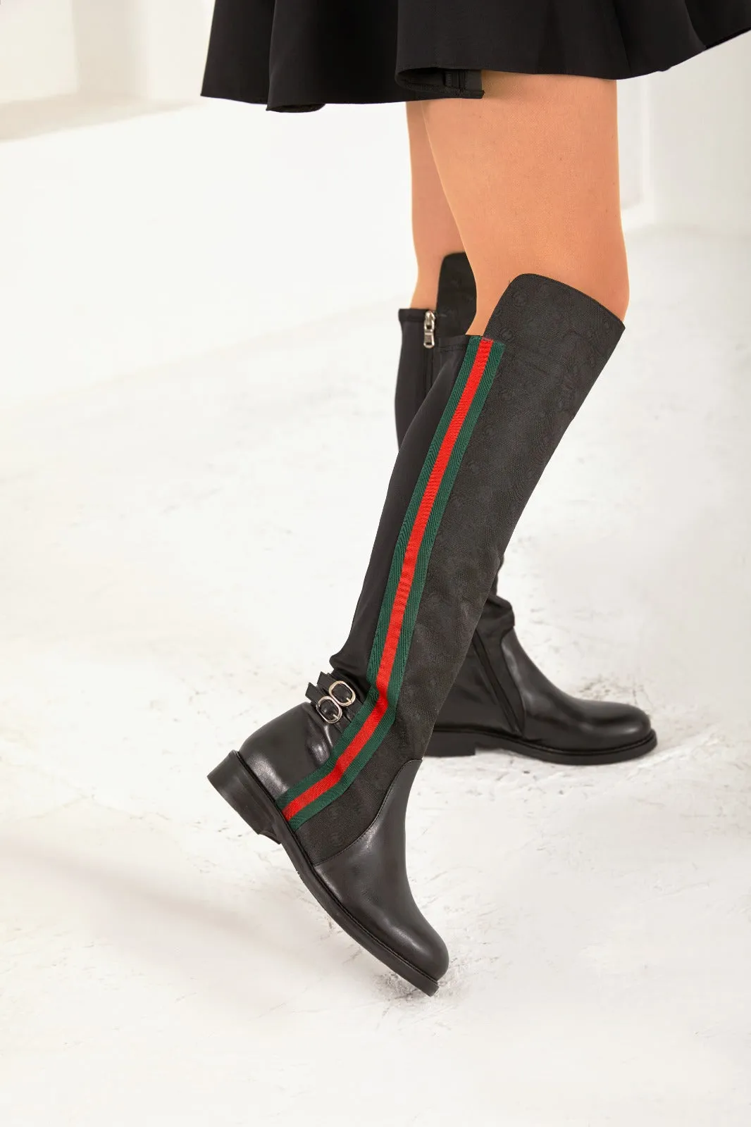 The Gallant Black Leather Knee-High Boot Brown Leather Boots
