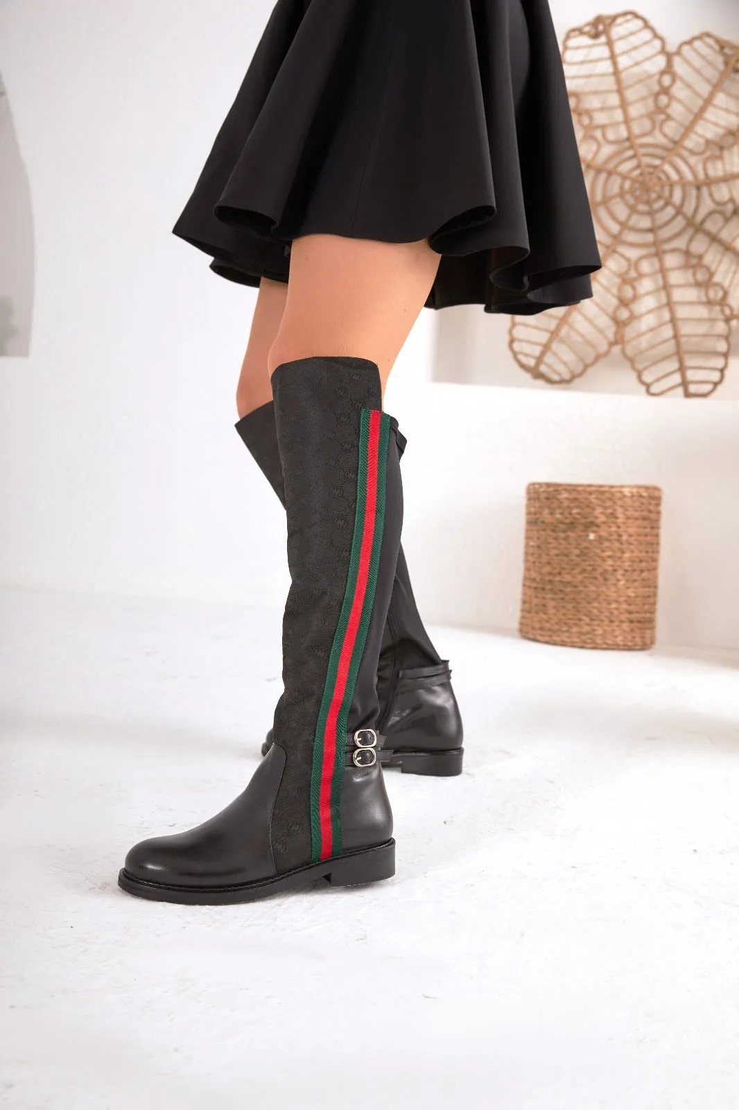 Brown And White Cowgirl Boots The Gallant Black Leather Knee-High Boot