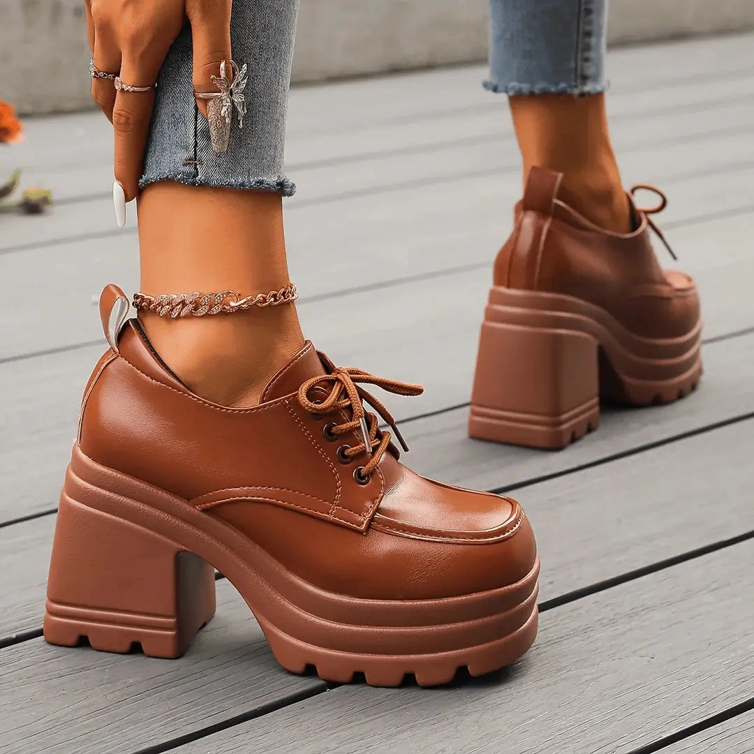 The Lolita Chunky Platform Heels Low Cut Hiking Boots
