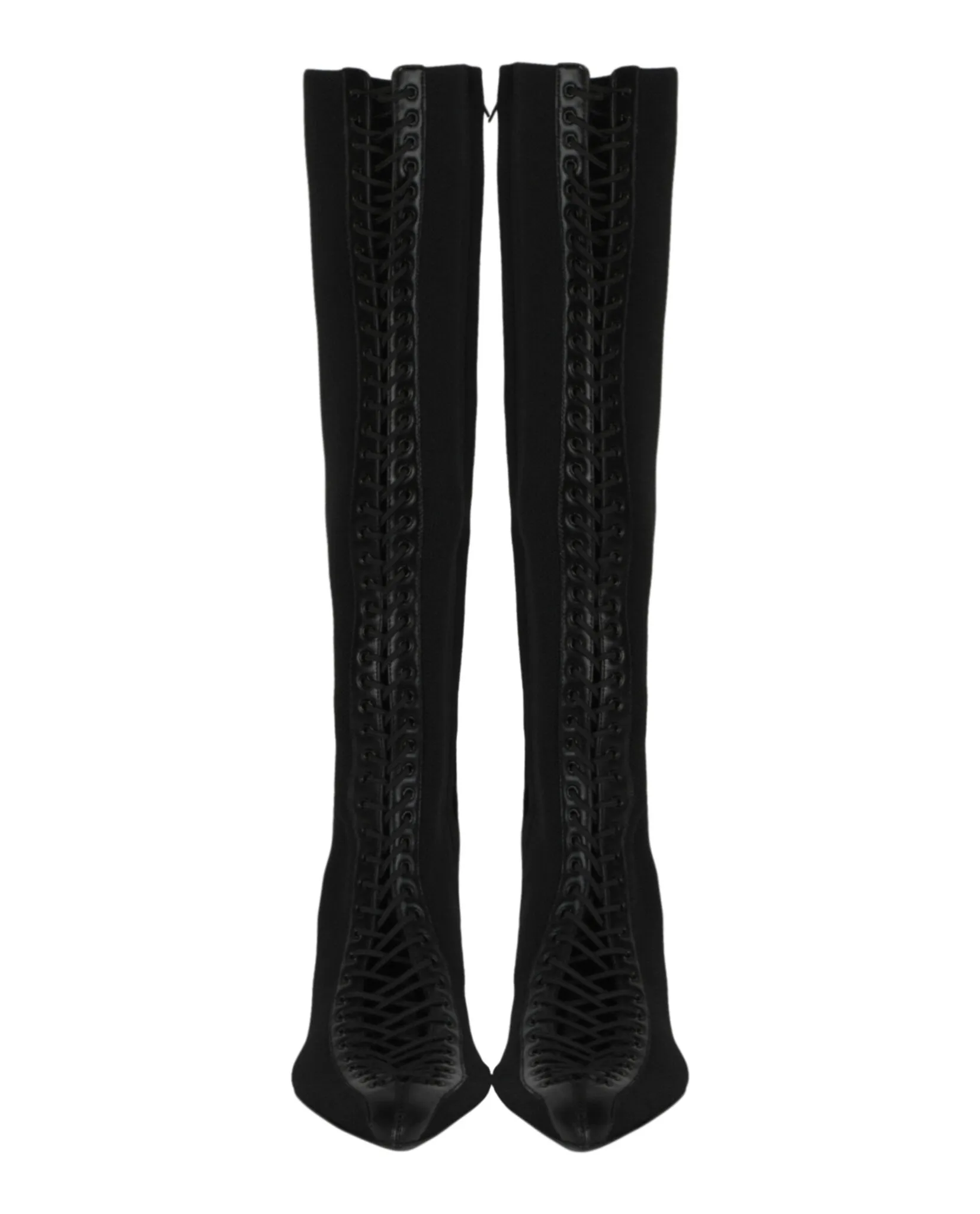 Lace-Up Knee-High Knit Boots Wide Calf Leather Boots
