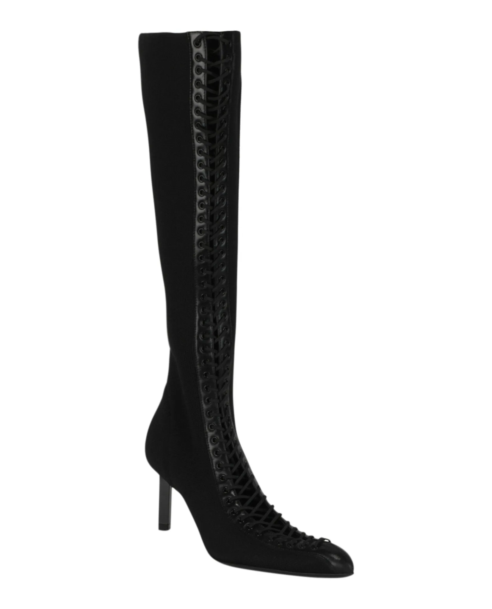 Lace-Up Knee-High Knit Boots High Heel Combat Boots