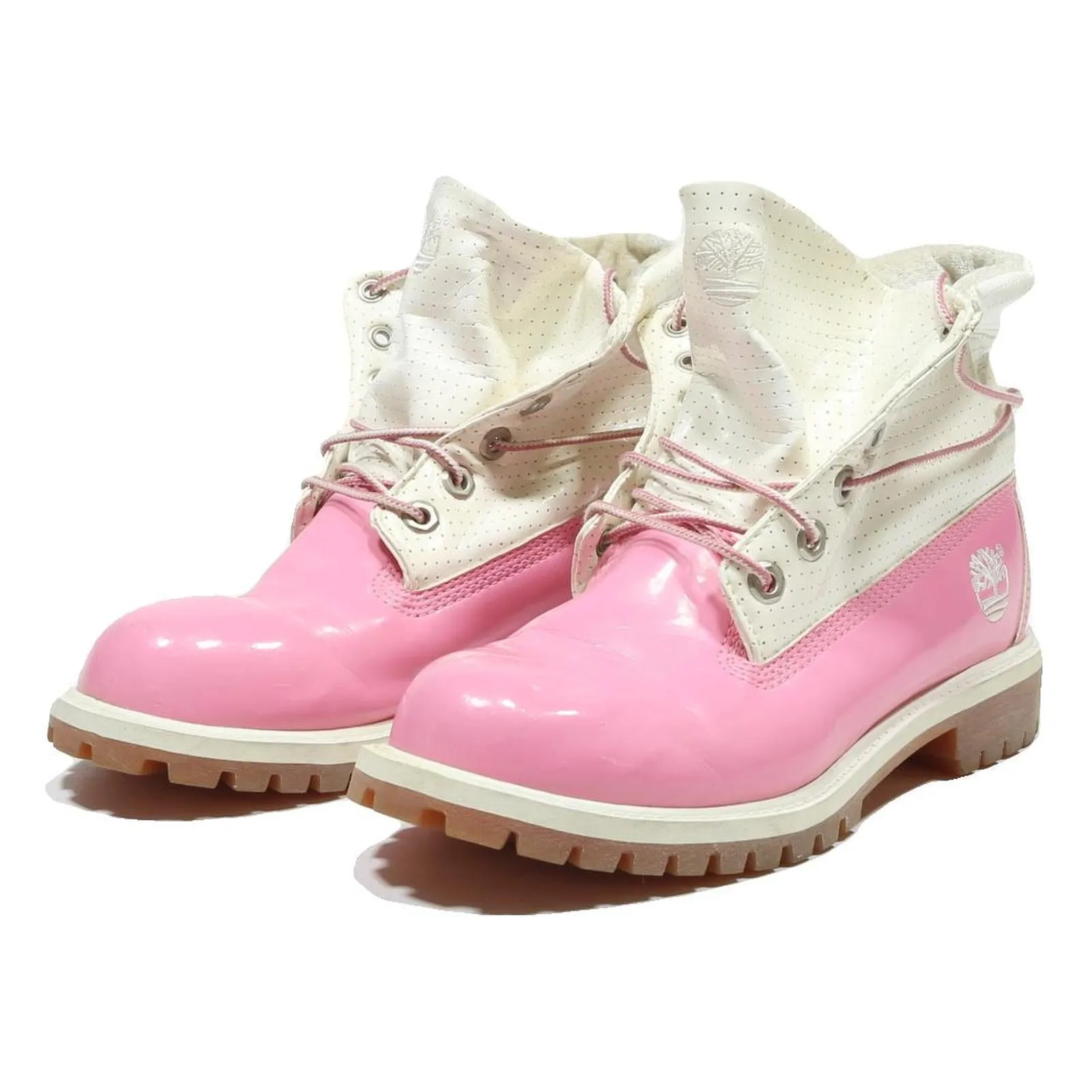 TIMBERLAND Womens Lace-Up Boots Pink & White Leather UK 5 Retro Style Trekking Boots