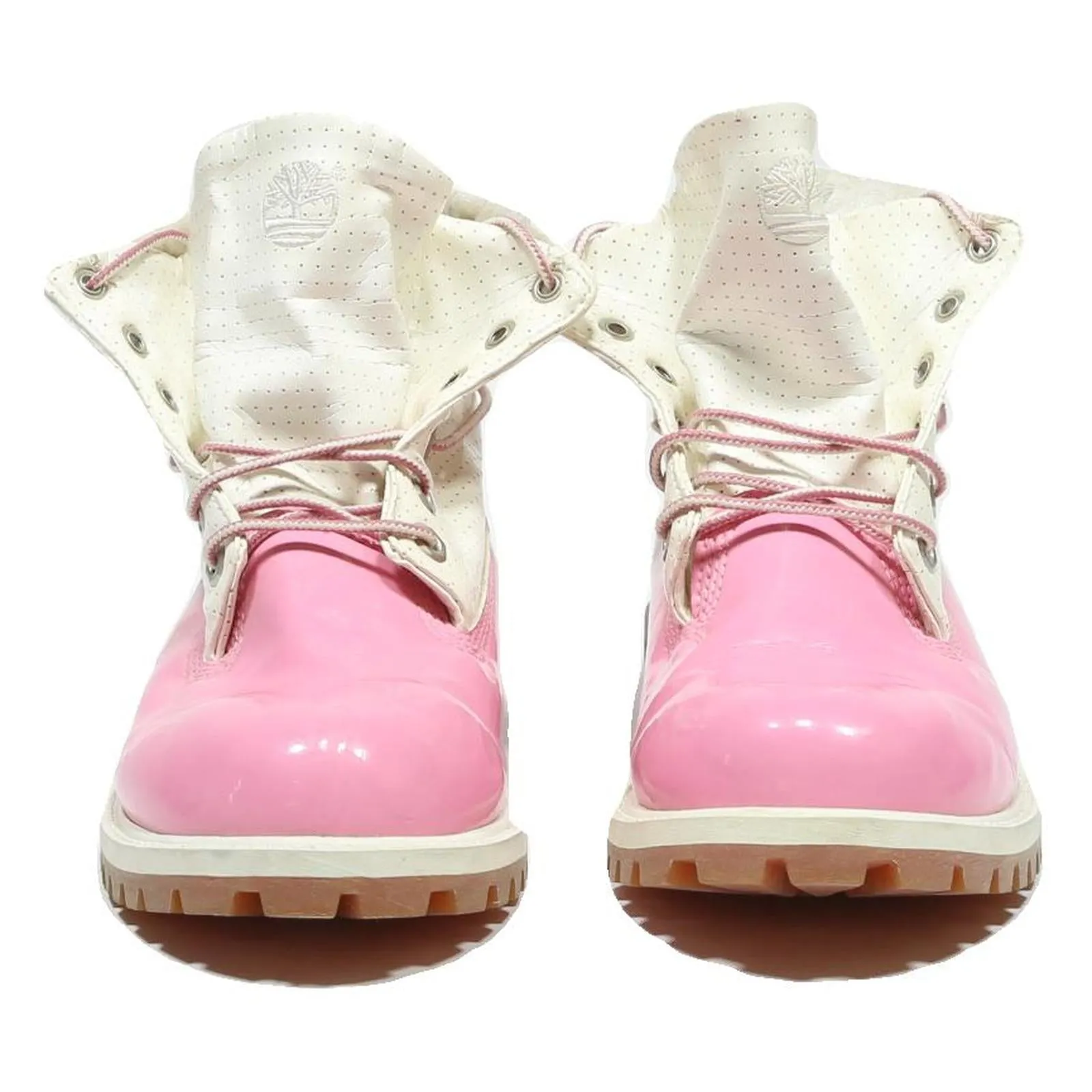 Boots For Welding TIMBERLAND Womens Lace-Up Boots Pink & White Leather UK 5 Retro Style