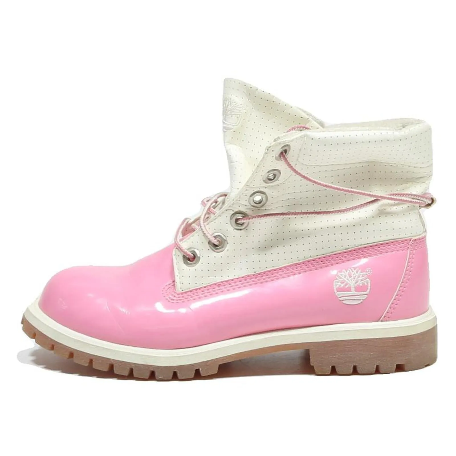 Leopard Print Ankle Boots TIMBERLAND Womens Lace-Up Boots Pink & White Leather UK 5 Retro Style