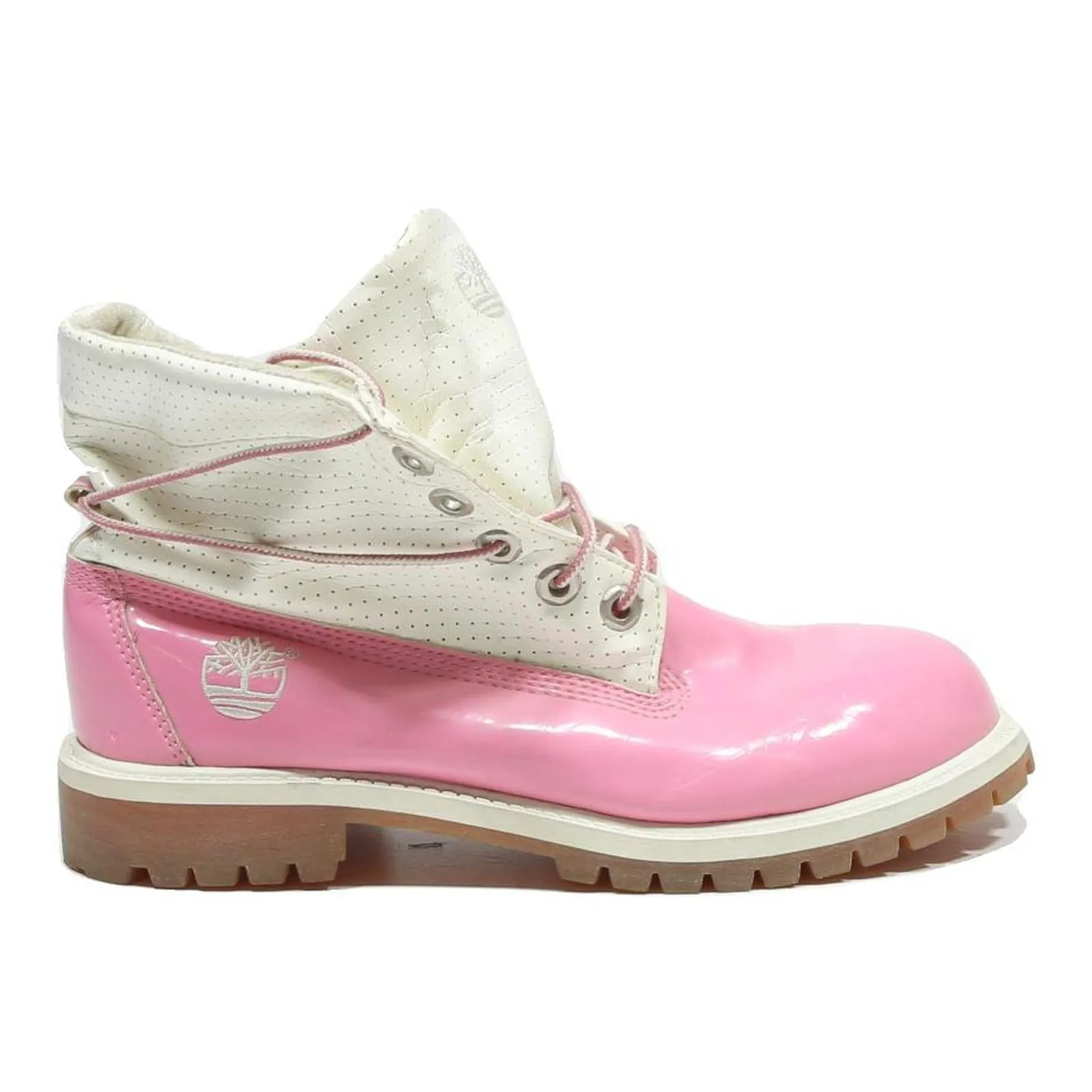 TIMBERLAND Womens Lace-Up Boots Pink & White Leather UK 5 Retro Style Mountain Horse Tall Boots