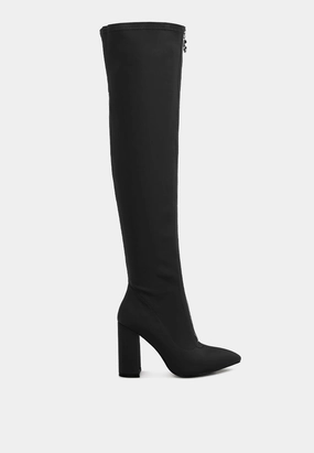 Black Moto Boots ronettes knee high stretch long boots