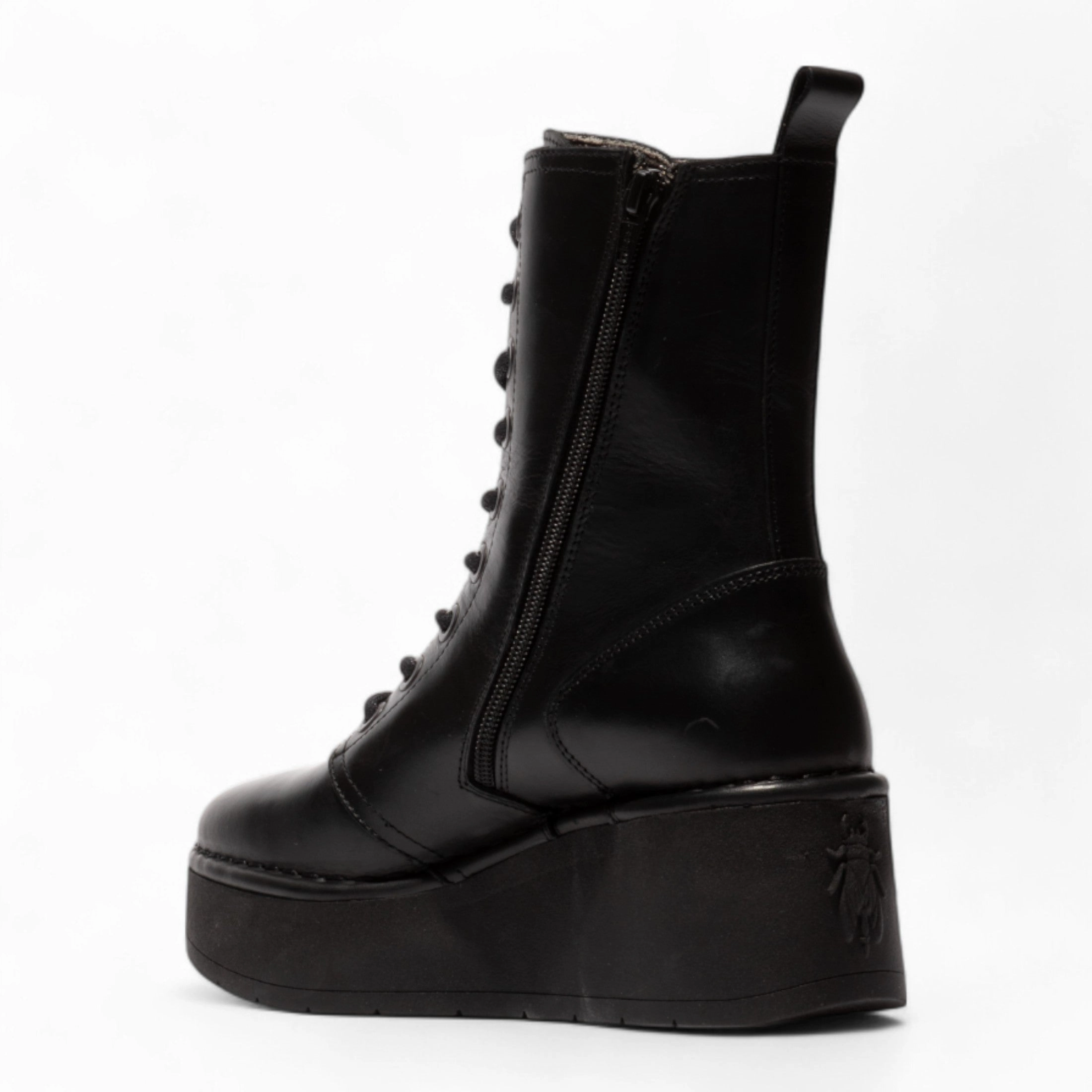 Wedding Dresses With Cowgirl Boots Fly London Womens Black HAIT273 Leather Lace-up Chunky Platform Ankle Boots