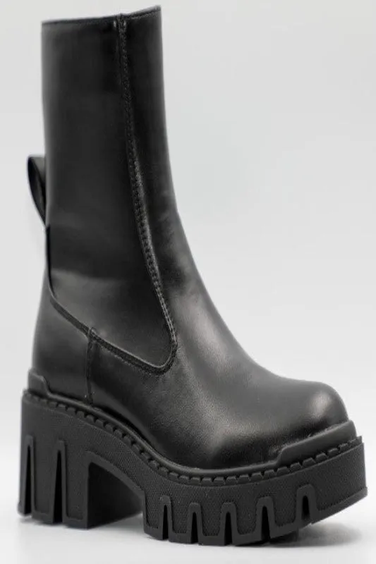 Pointed Toe Western Boots Lug Sole Chunky Heel Boots