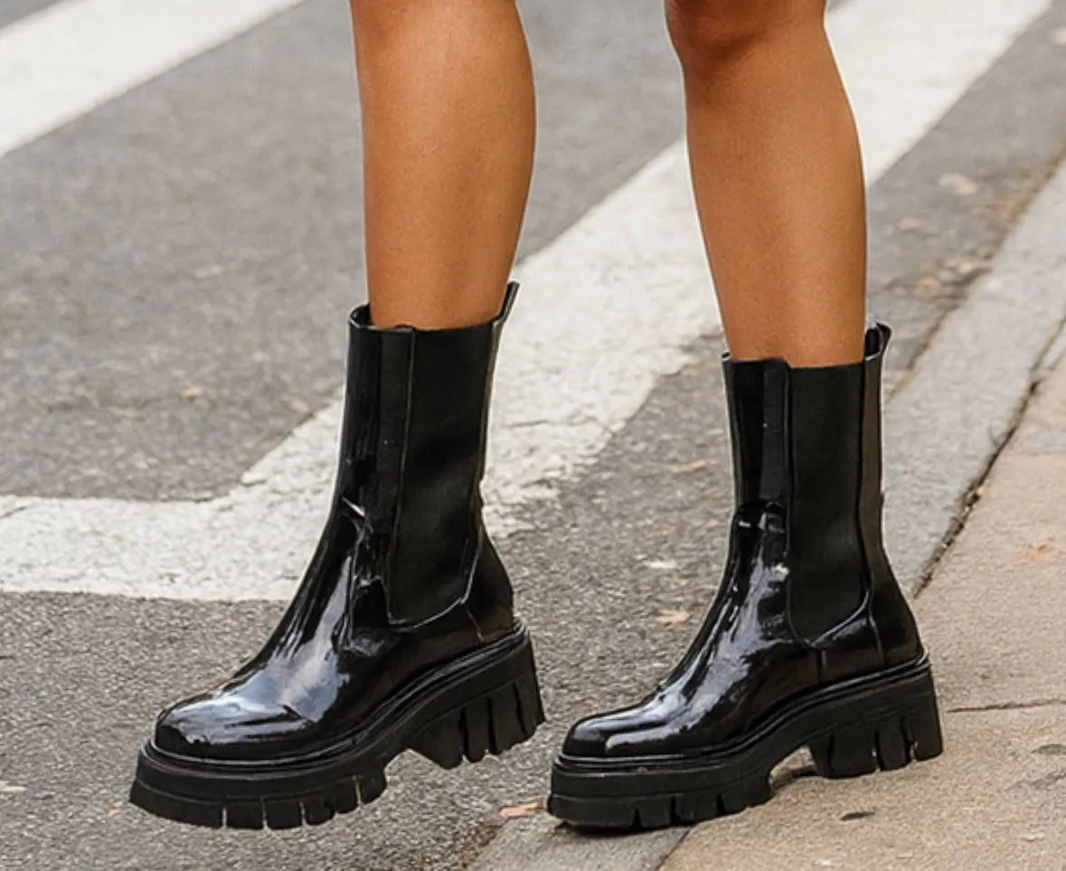 Boots Leather Platform Lug Sole Chunky Heel Boots