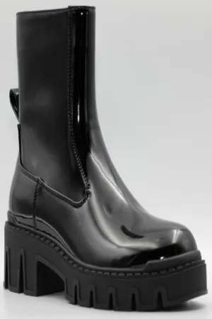 Lug Sole Chunky Heel Boots Extended Calf Boots