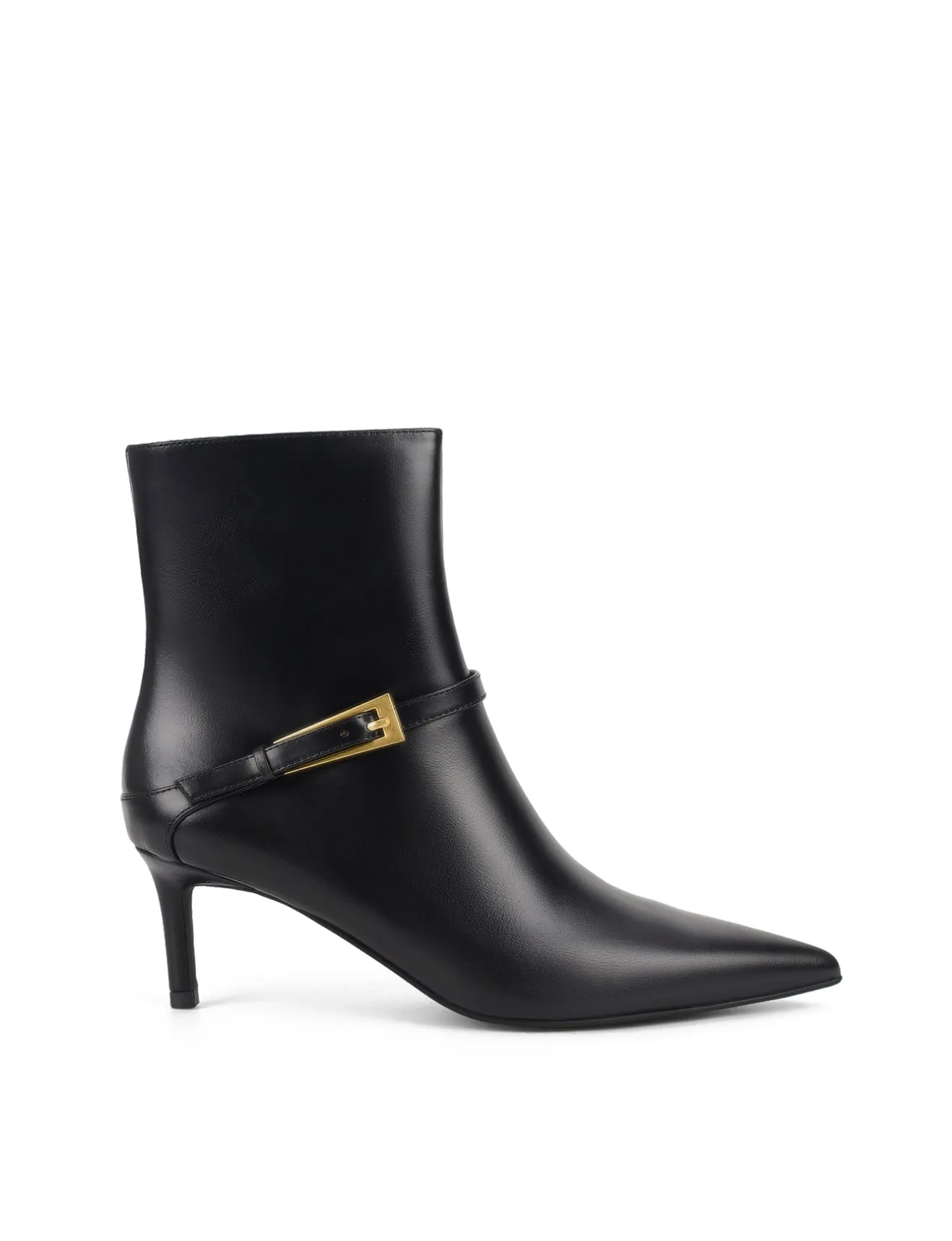 Drew Stiletto Ankle Boots - Black High Shine Leather Alpine Riding Boots