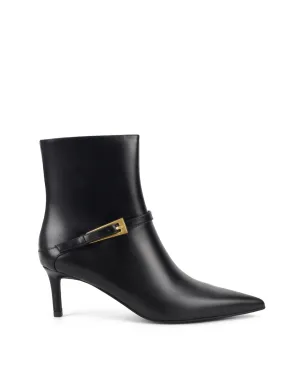 Drew Stiletto Ankle Boots - Black High Shine Leather Boots With Ice Cleats