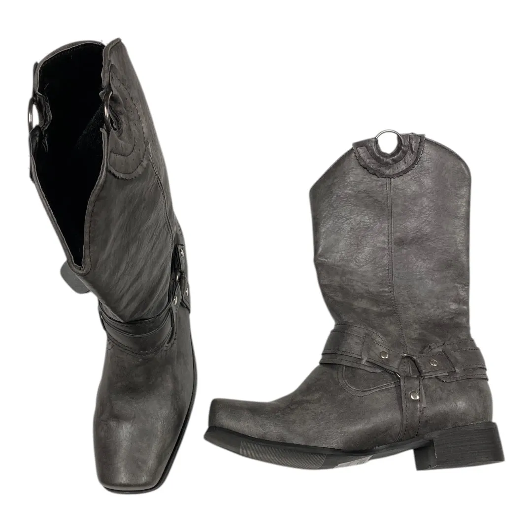 Boots Knee Heels By Clothes Mentor In Grey, Size:9.5 Narrow Shaft Cowboy Boots