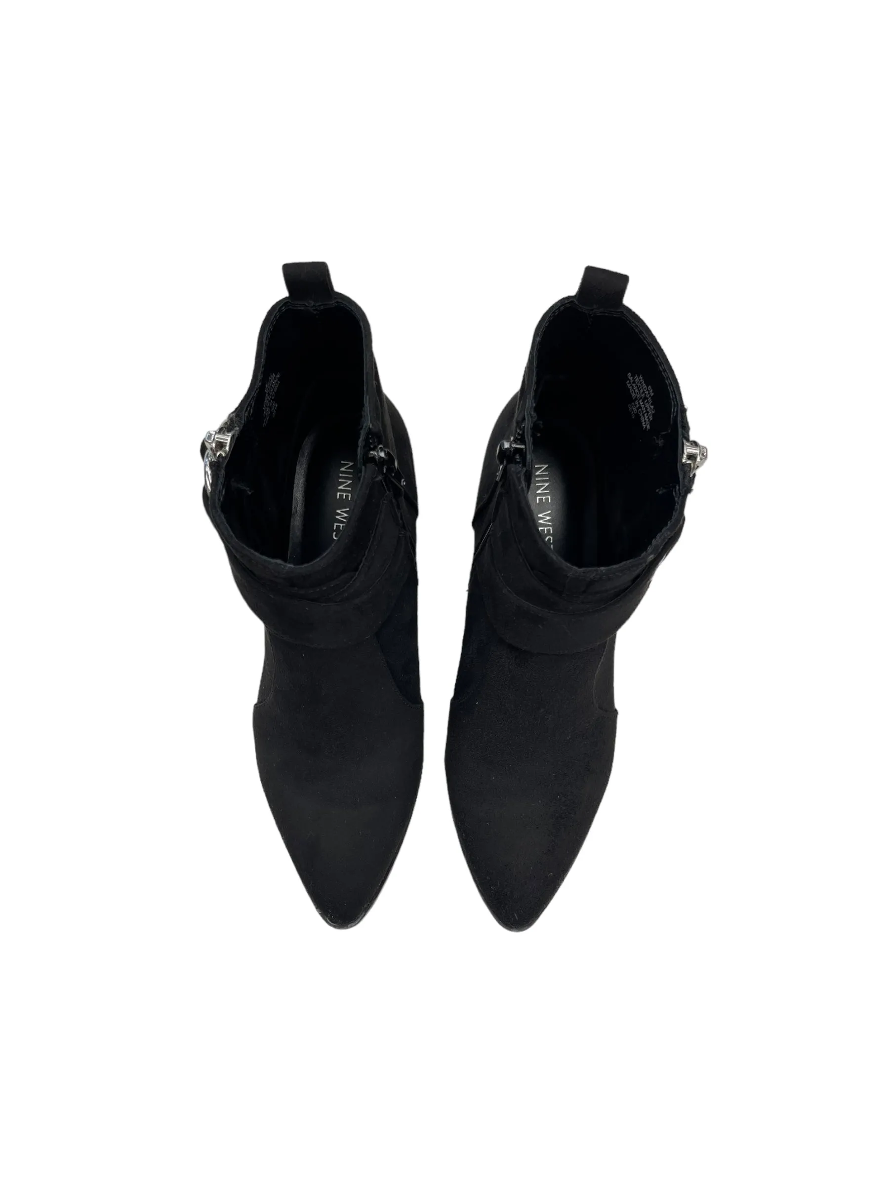 Chelsea Boots With Jeans Boots Ankle Heels By Nine West In Black & Silver, Size: 6