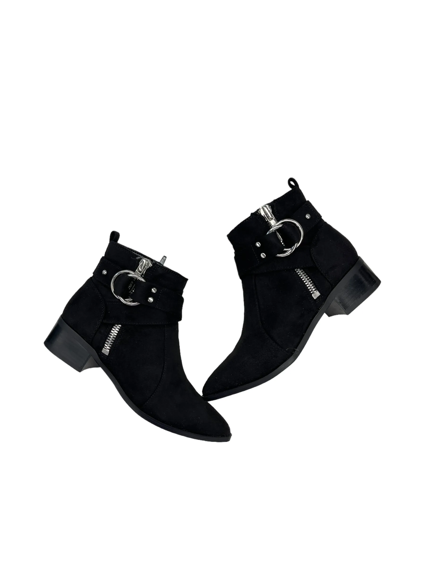 Boots Work Shoes Boots Ankle Heels By Nine West In Black & Silver, Size: 6