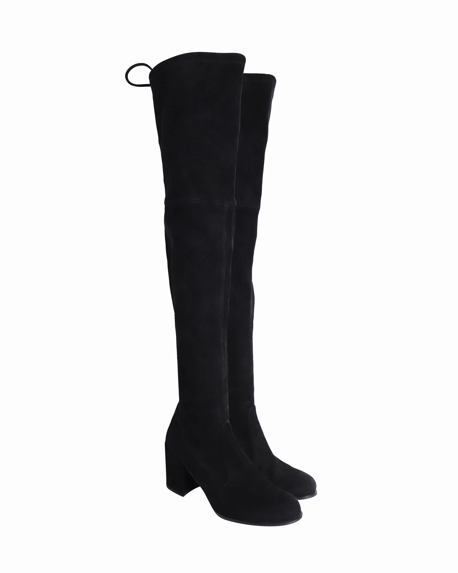 Stuart Weitzman Over The Knee Heeled Boots in Black Suede Boots With Roomy Toe Box