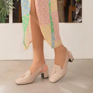 Tresmode Niso Beige Women's Dress Slingback Block Heel Sandals Babymoon