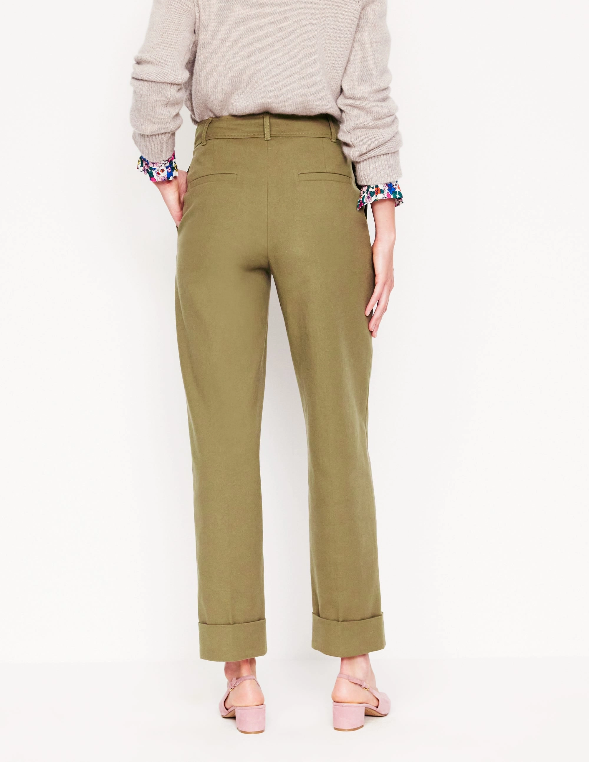 Wide Size Boots Turn Up Trousers-Warm Olive