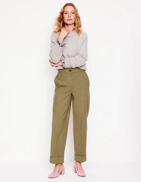 Turn Up Trousers-Warm Olive Knee High High Heel Boots