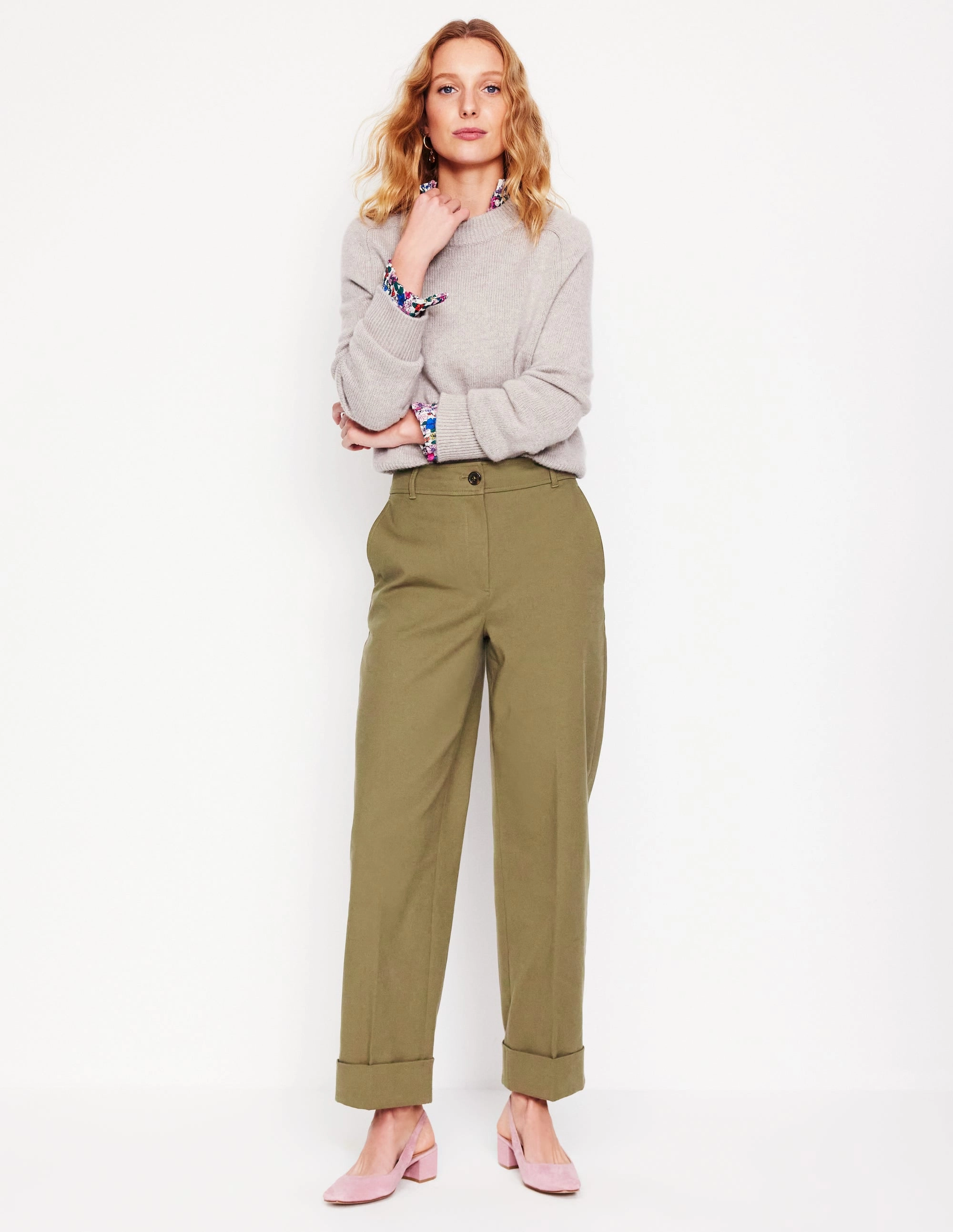 Turn Up Trousers-Warm Olive Green Leather Boots