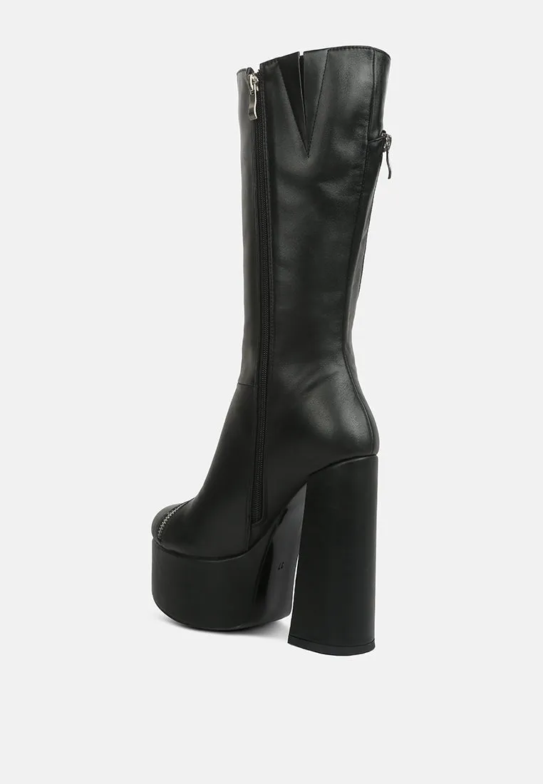 tzar faux leather high heeled platfrom calf boots Marshalls Boots