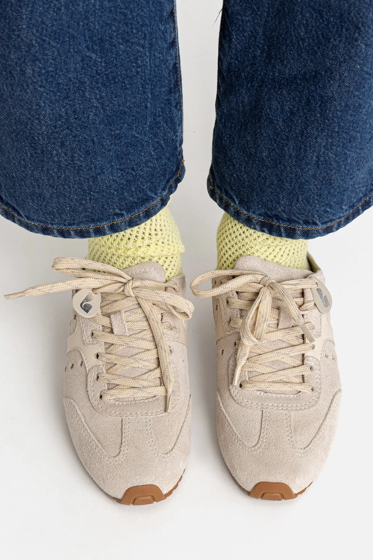 Comfy Work Shoes Business Casual Stella Sneaker In Mushroom Grey Suede and Ivory Leather