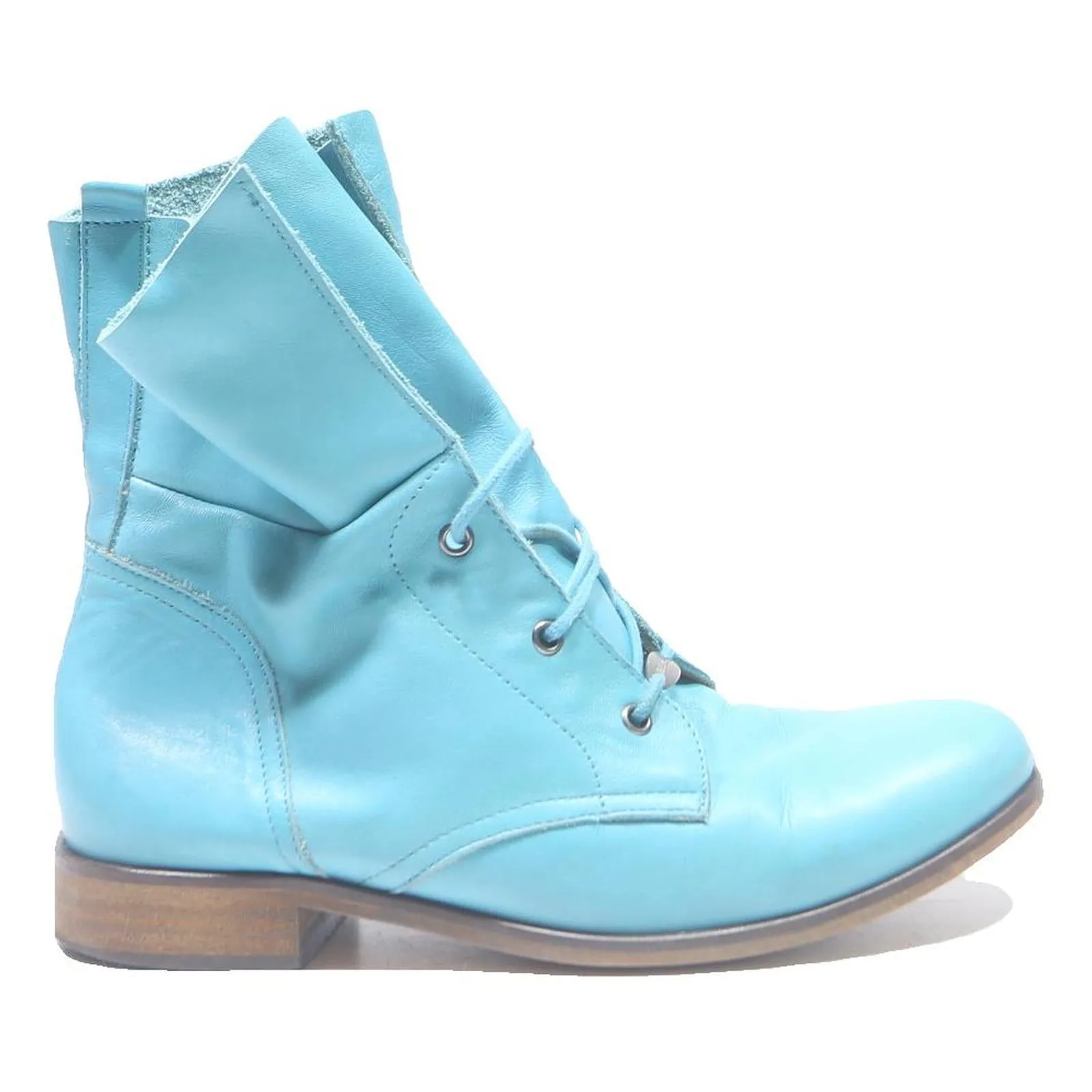 Womens Leather Lace-Up Ankle Boots Blue UK 6 Soft Leather Fashionable Comfort Military Boots With Zipper