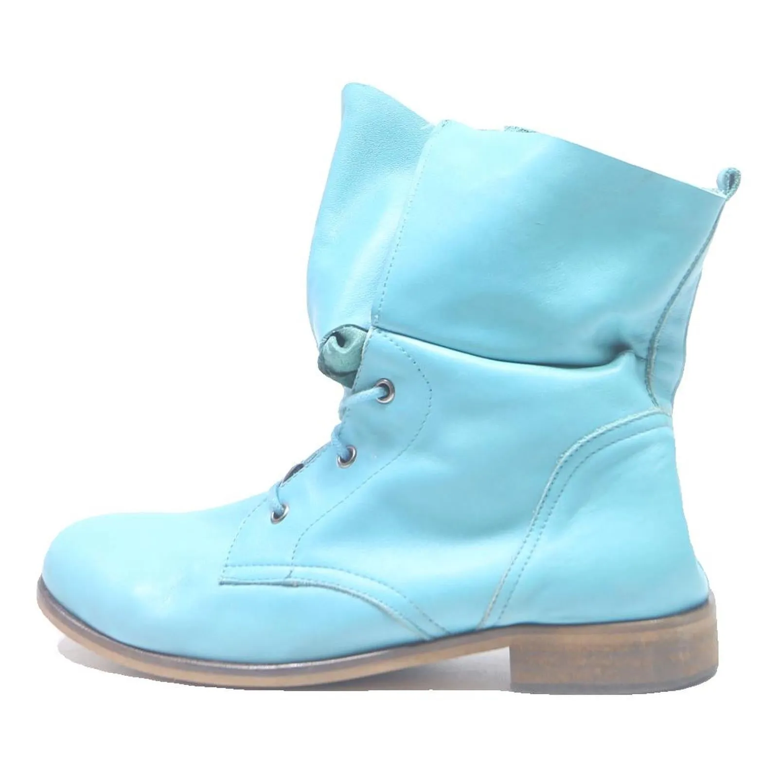 Thigh High Wedge Boots Womens Leather Lace-Up Ankle Boots Blue UK 6 Soft Leather Fashionable Comfort