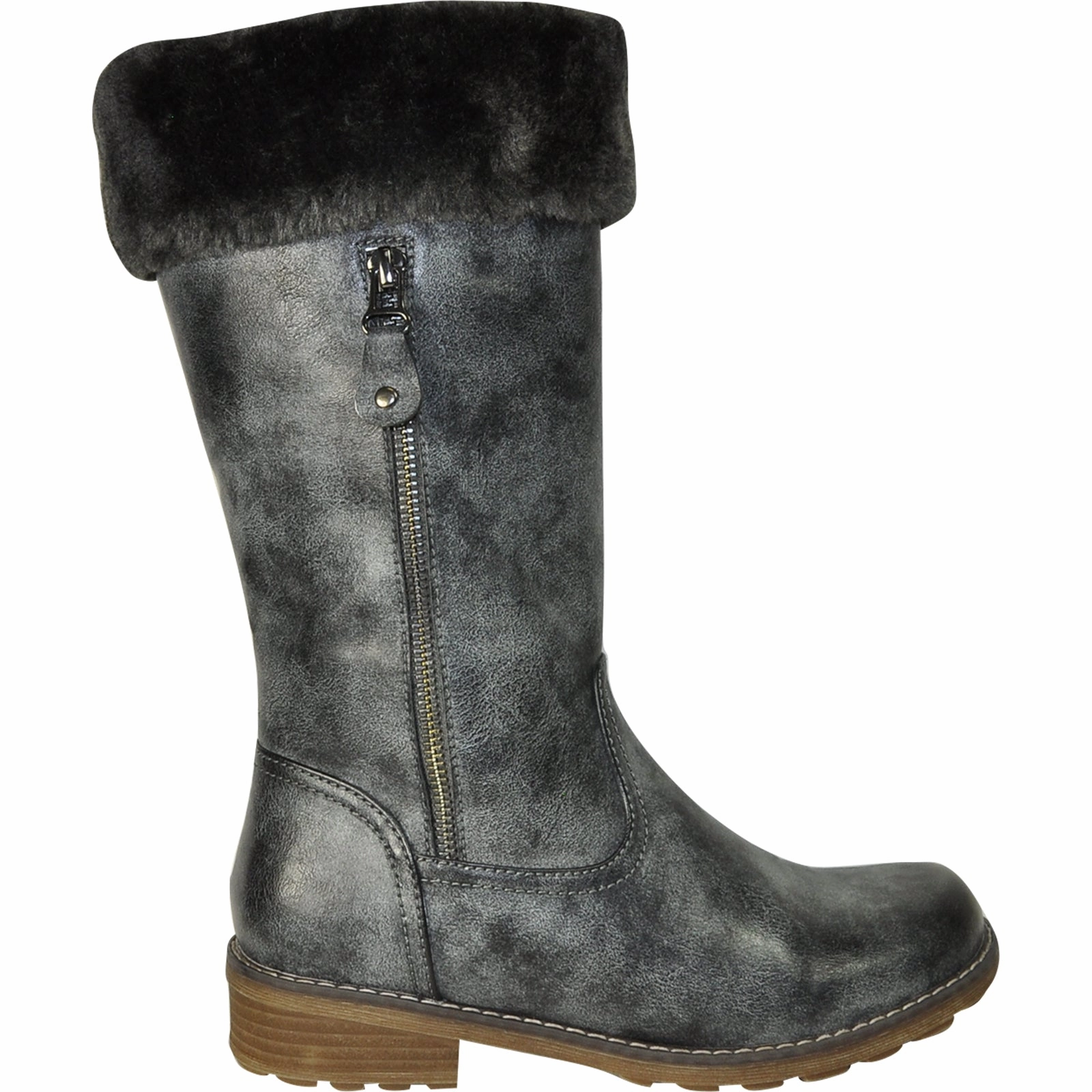 Thursday Boots Store VANGELO Women Water Proof Boot HF9539 Knee High Winter Fur Casual Boot Coal Grey