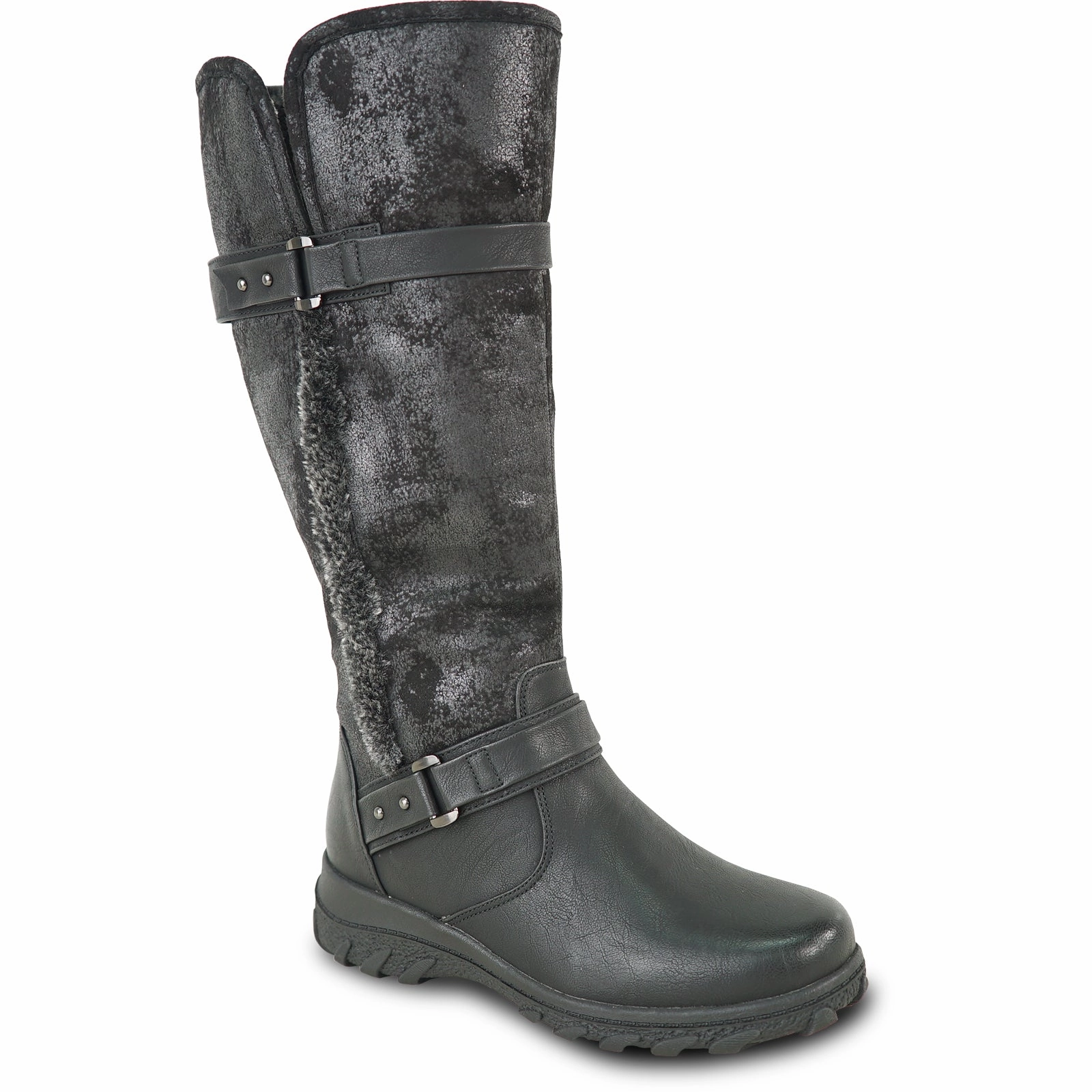 Lands End Snow Boots VANGELO Women Winter Fur Boot HF3596 Knee High Casual Boot BLACK