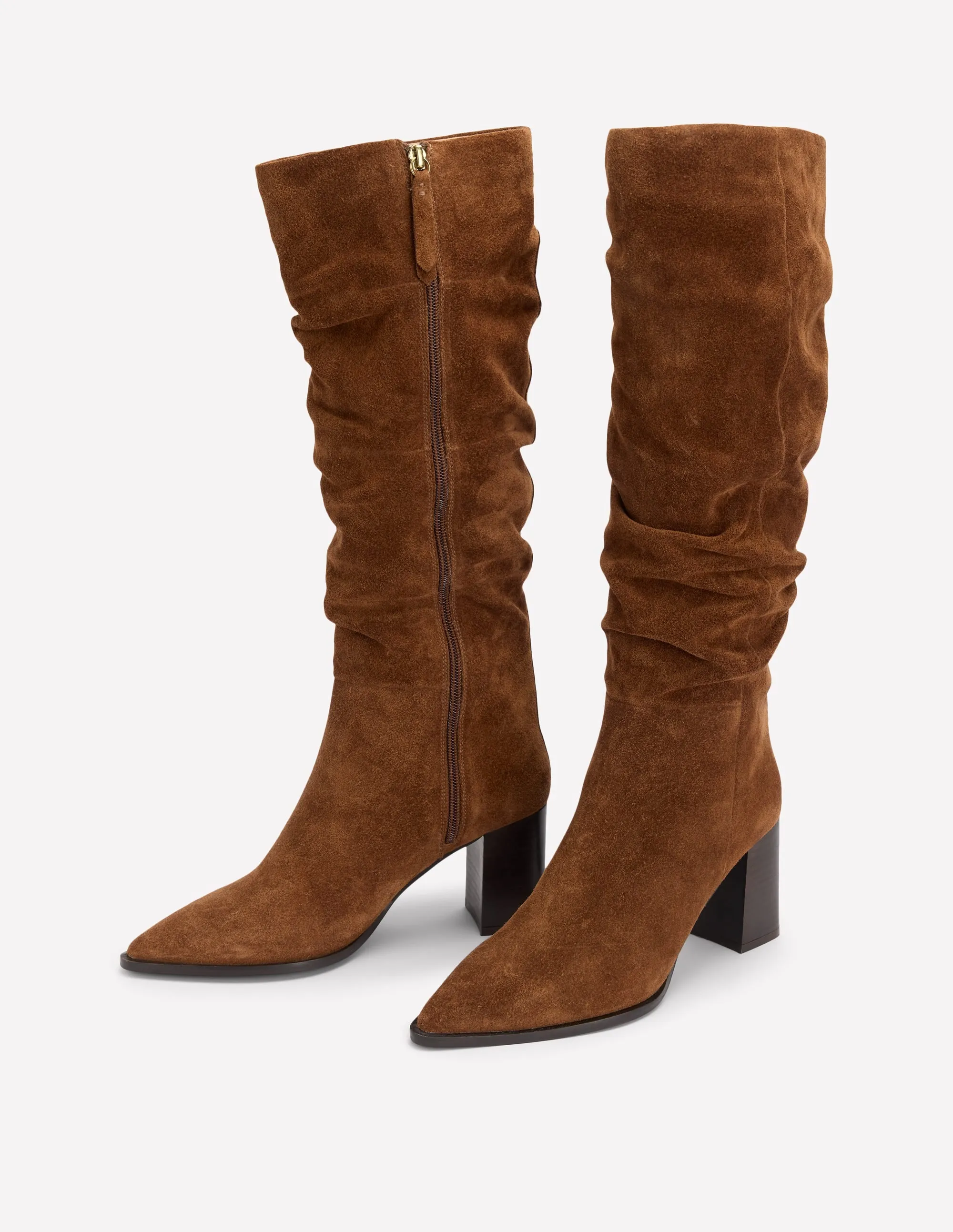 Suede Thigh High Boots Vera Block Heel Point Boots-Tan