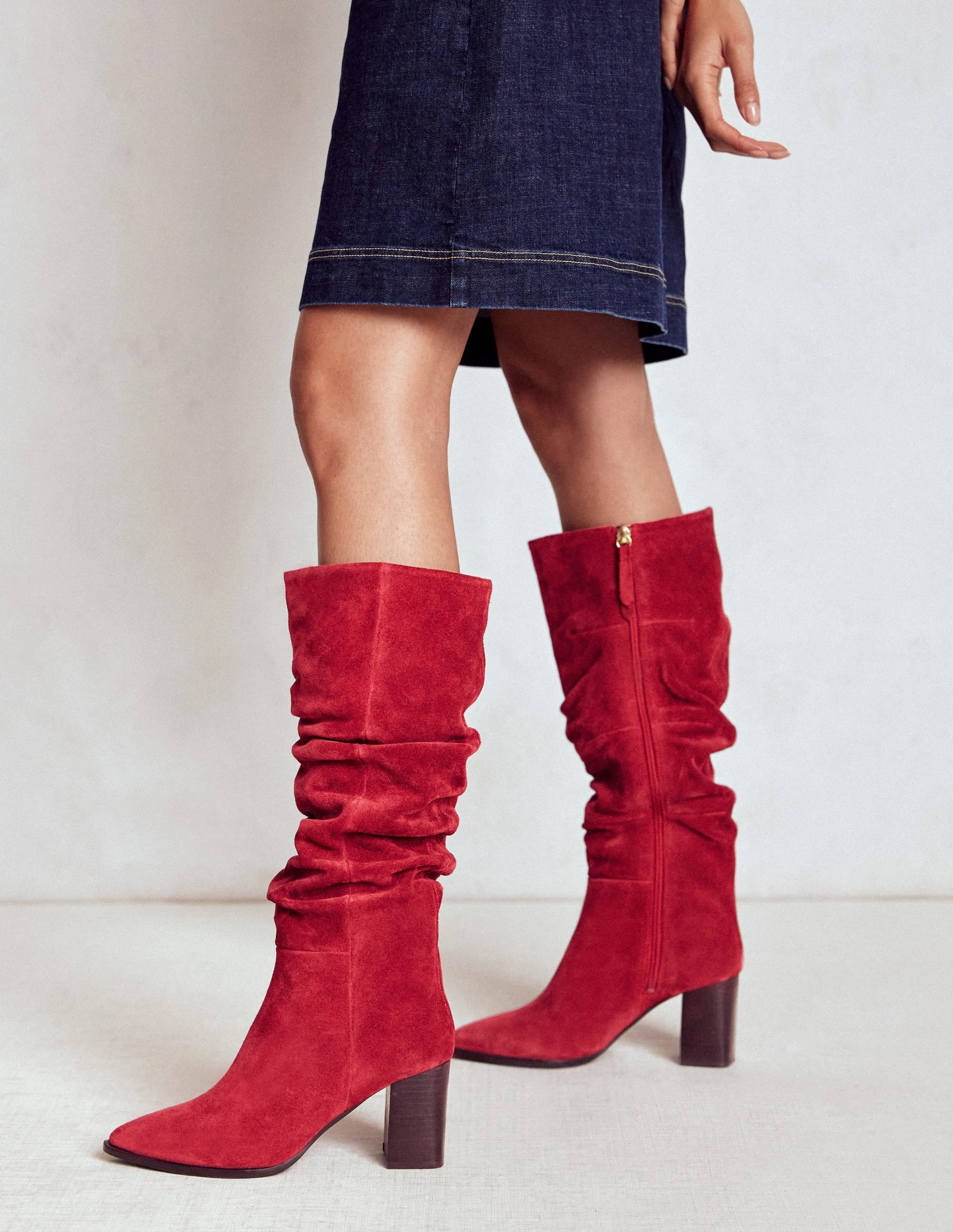 Stiletto Boots Vera Block Heel Point Boots-Red