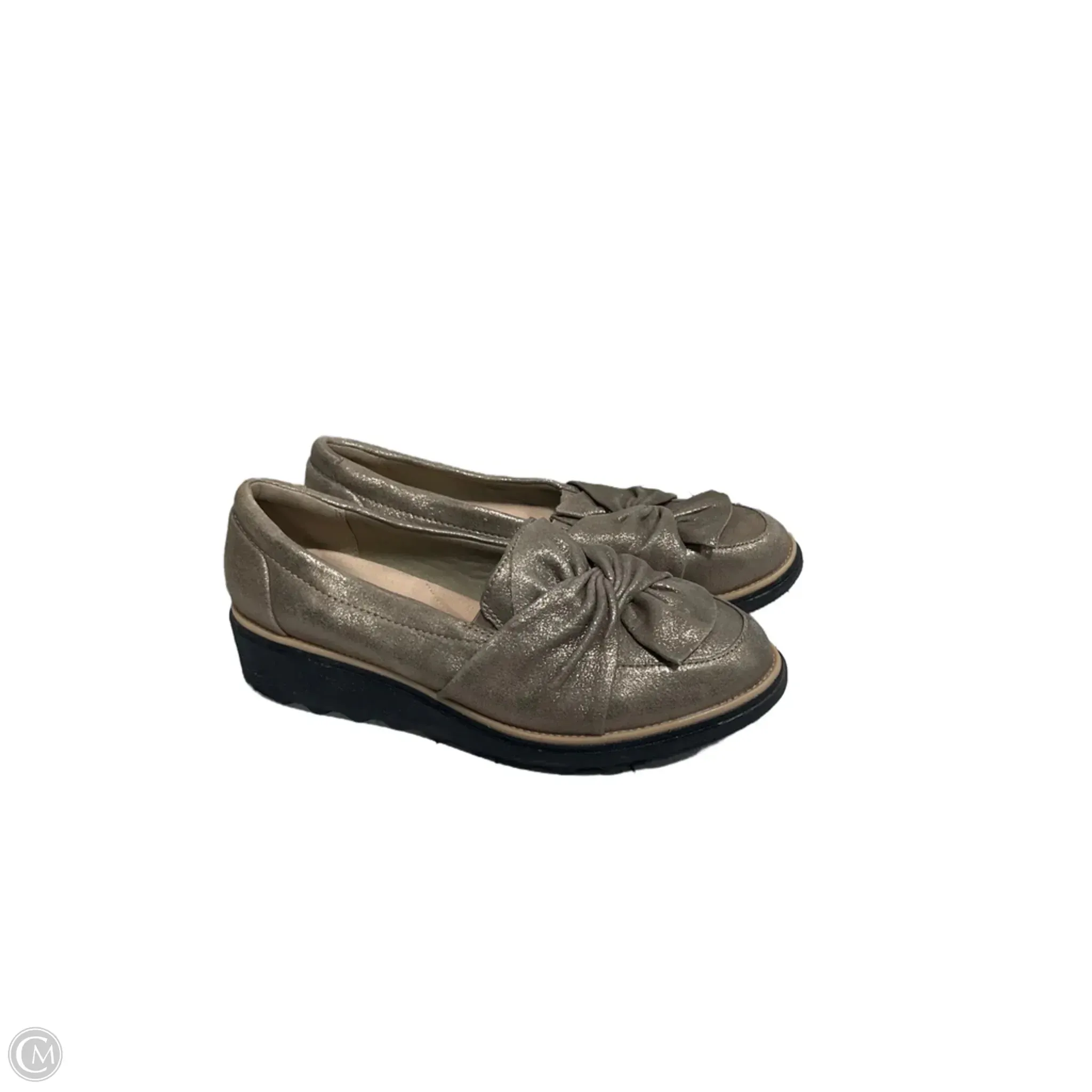 Black Casual Work Shoes Shoes Flats By Clarks In Gold, Size: 8.5