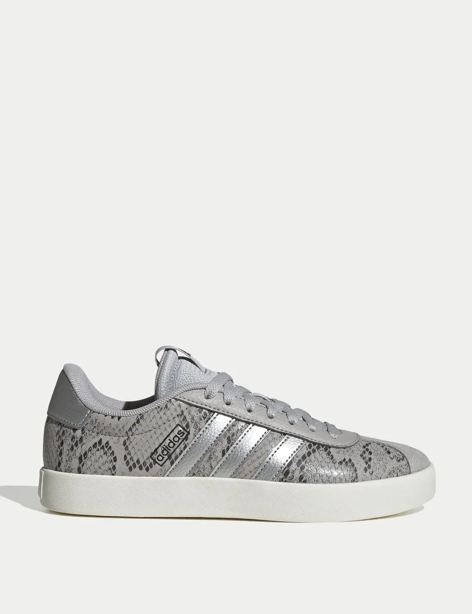 VL Court 3.0 Shoes - Grey Two/Silver Metallic/Off White Leather Shoes For Casual Wear