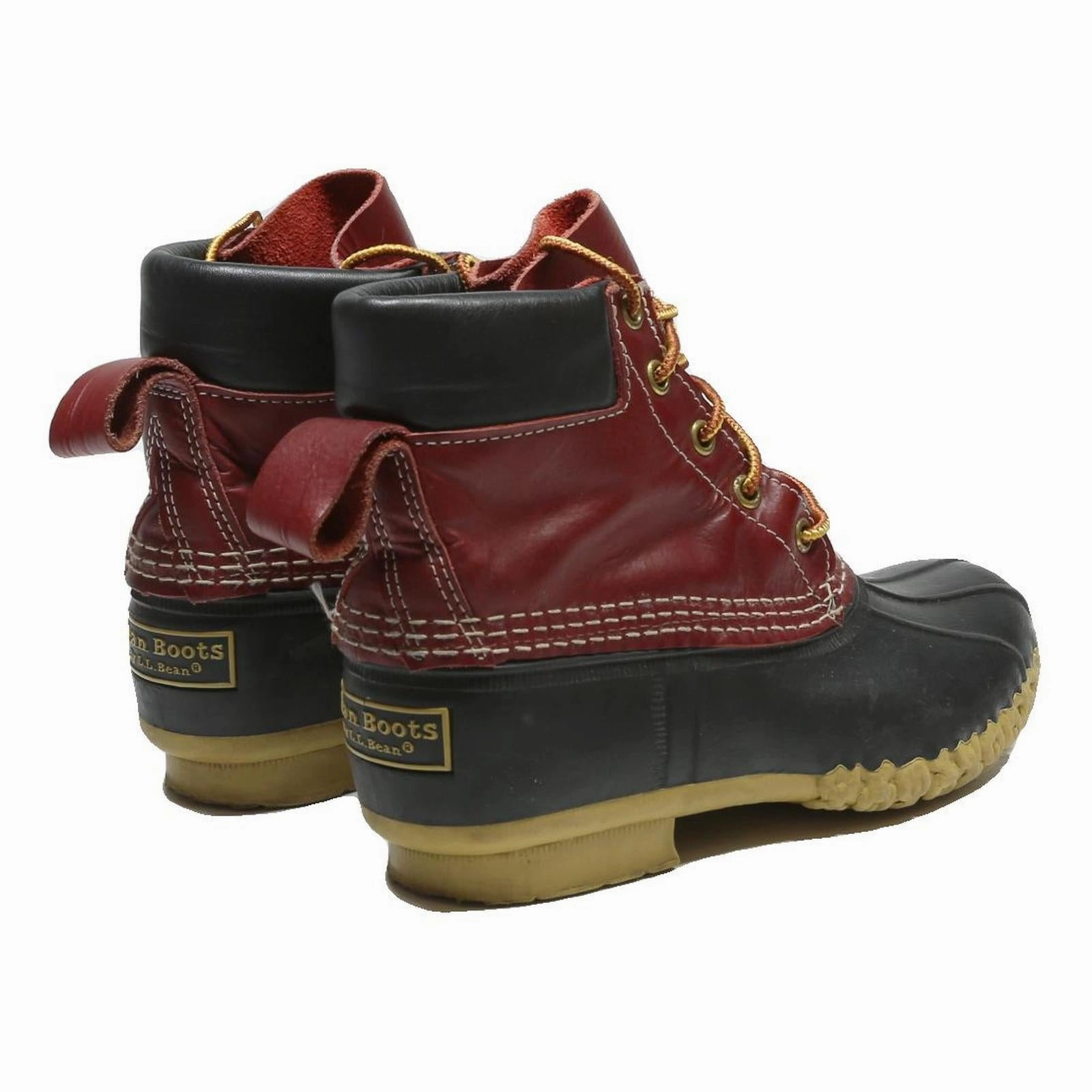 LL BEAN Womens Ankle Boots Leather UK 6 Red Black Classic Waterproof Duck Style Boots Youth