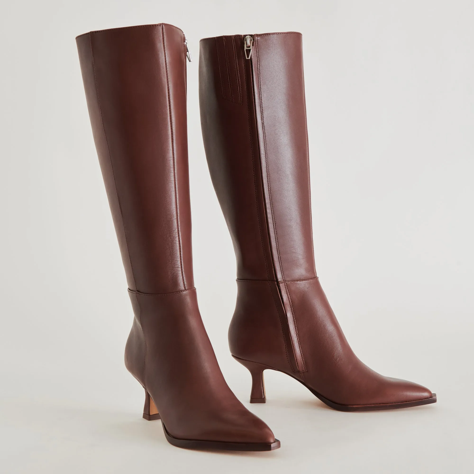 Flat Dress Boots AUGGIE WIDE CALF BOOTS CHOCOLATE LEATHER
