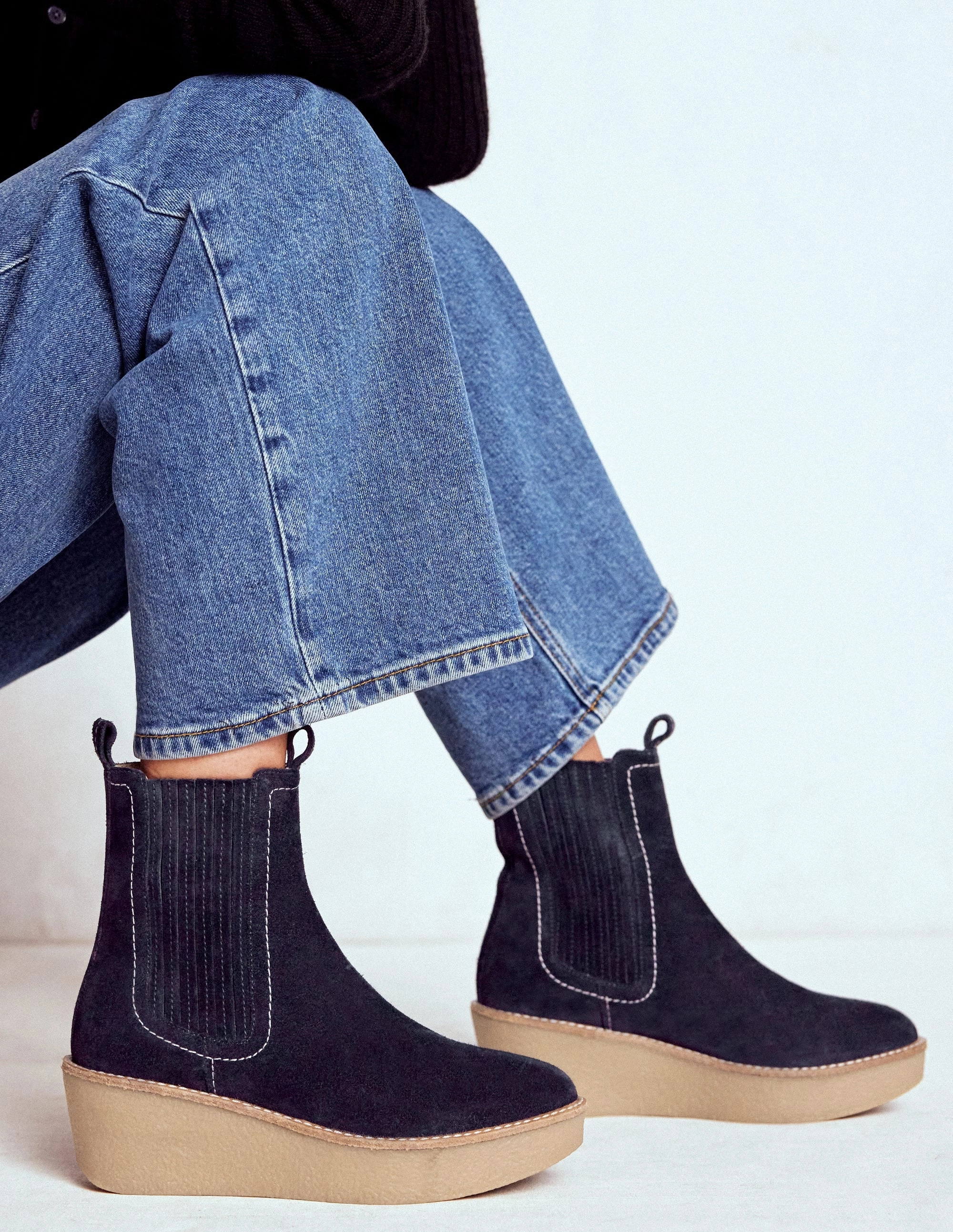 Polo Duck Boots Wedge Ankle Boots-Navy