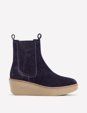 Wedge Ankle Boots-Navy Square Toe Ankle Low Heel