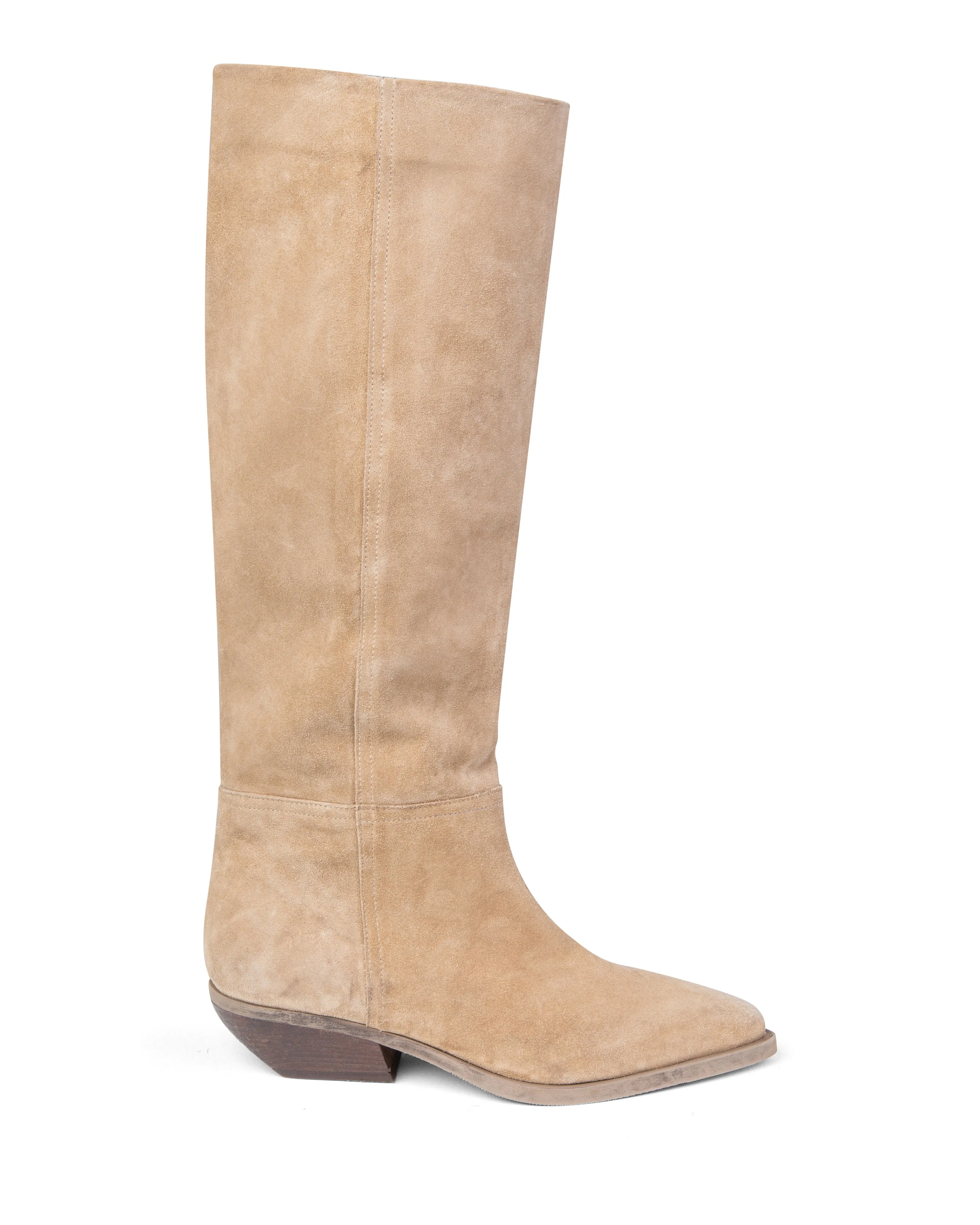 Western Knee High Boot Beige Suede E4522 Kitten Heel Ankle Boots
