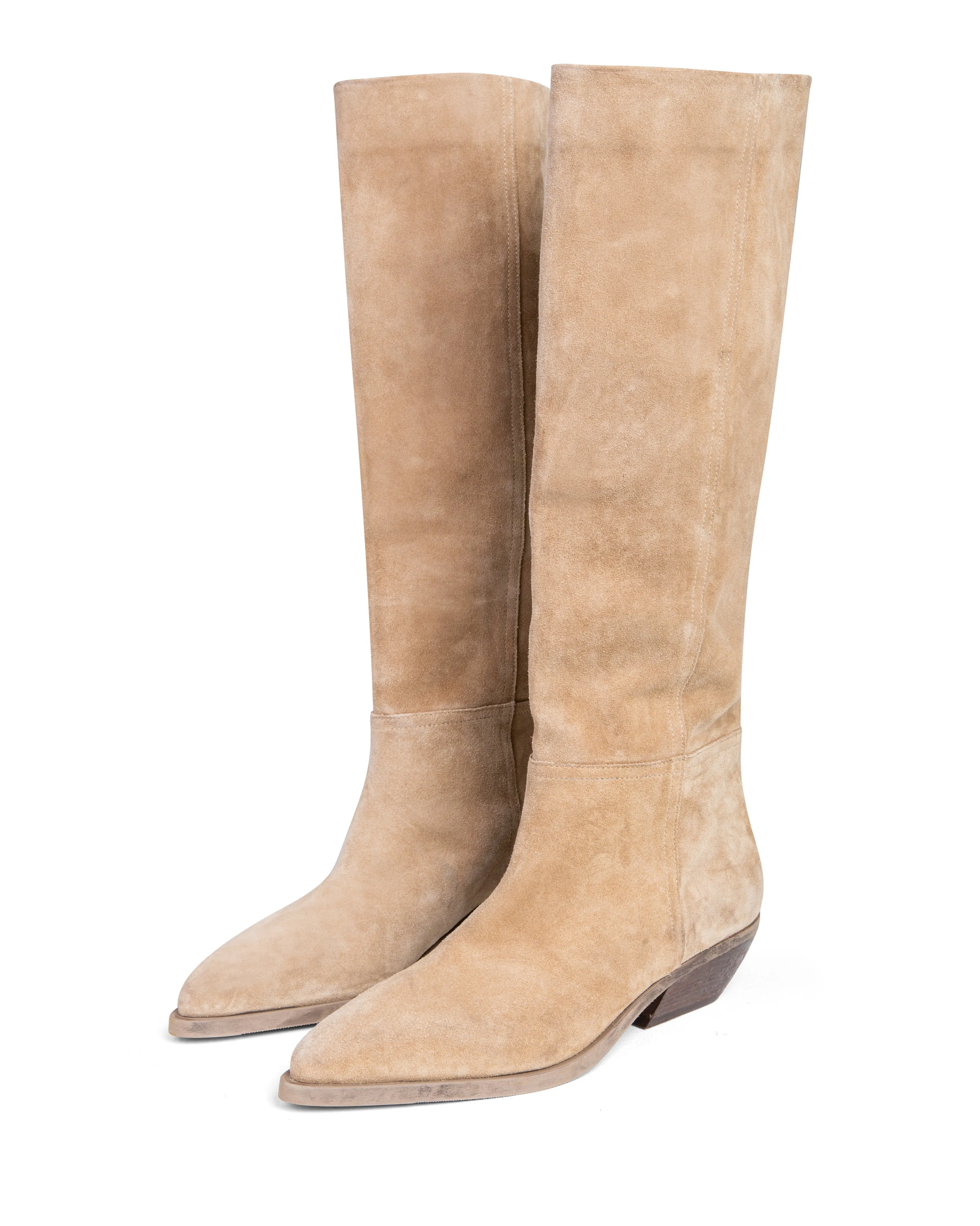 Charles David Boots Western Knee High Boot Beige Suede E4522